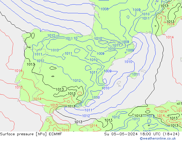 Presión superficial ECMWF dom 05.05.2024 18 UTC