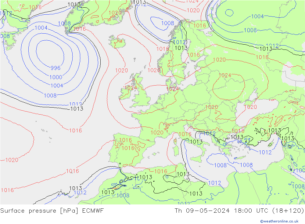 ciśnienie ECMWF czw. 09.05.2024 18 UTC