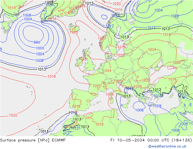 Luchtdruk (Grond) ECMWF vr 10.05.2024 00 UTC