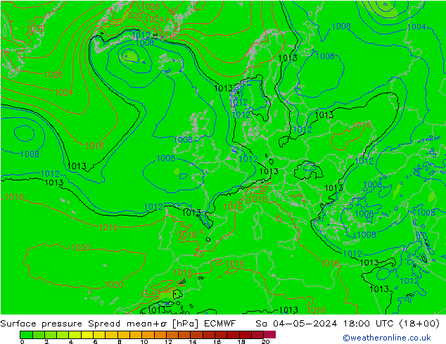 Atmosférický tlak Spread ECMWF So 04.05.2024 18 UTC