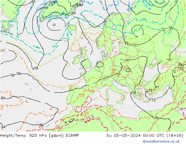 Height/Temp. 925 hPa ECMWF So 05.05.2024 00 UTC