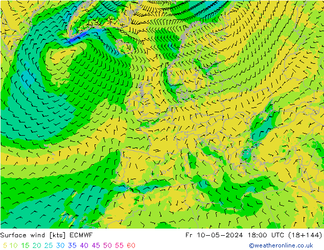 ветер 10 m ECMWF пт 10.05.2024 18 UTC