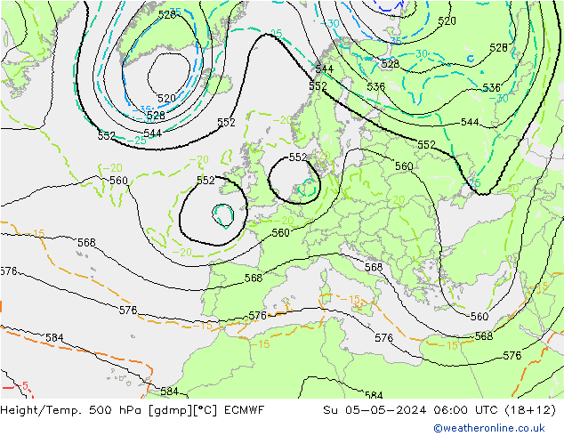 Height/Temp. 500 hPa ECMWF So 05.05.2024 06 UTC