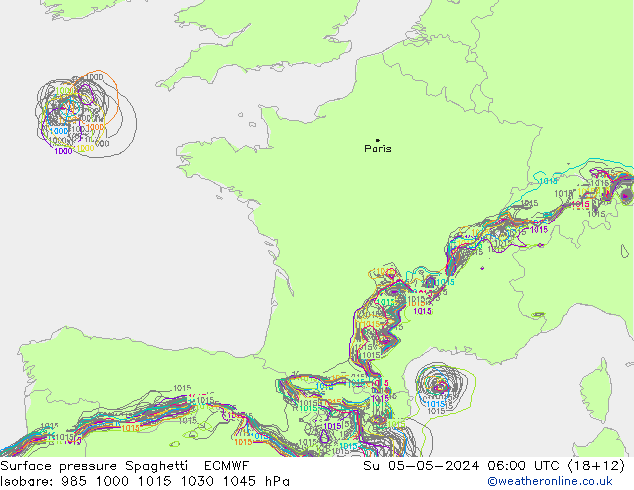 Bodendruck Spaghetti ECMWF So 05.05.2024 06 UTC