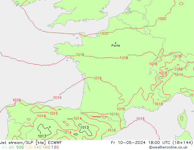 Jet stream/SLP ECMWF Pá 10.05.2024 18 UTC