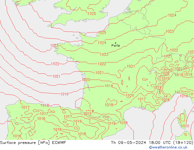 Surface pressure ECMWF Th 09.05.2024 18 UTC