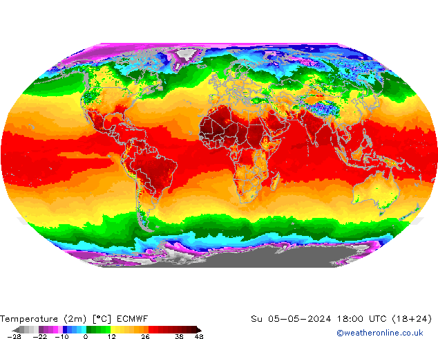 Temperaturkarte (2m) ECMWF So 05.05.2024 18 UTC