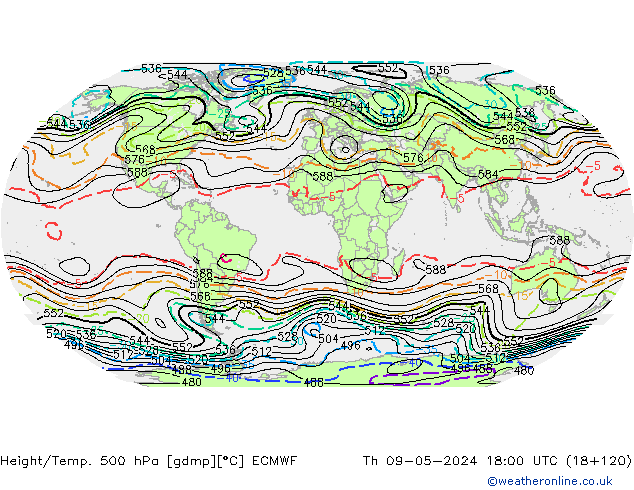 Height/Temp. 500 hPa ECMWF Th 09.05.2024 18 UTC