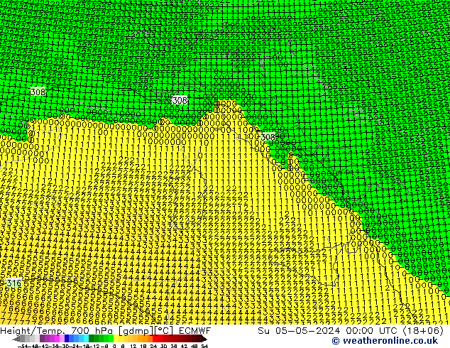 Height/Temp. 700 hPa ECMWF dom 05.05.2024 00 UTC