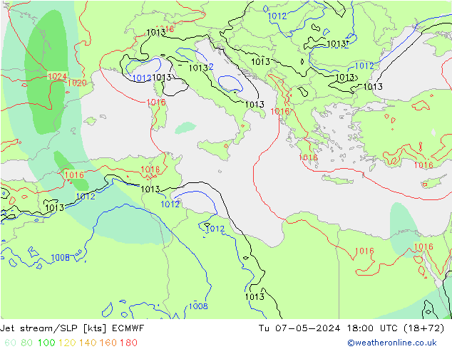 джет/приземное давление ECMWF вт 07.05.2024 18 UTC