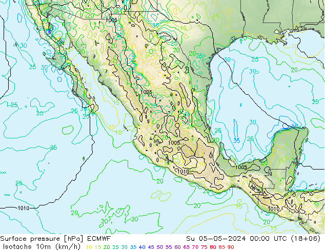 Isotaca (kph) ECMWF dom 05.05.2024 00 UTC