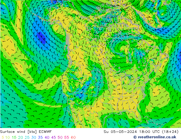 Surface wind ECMWF Su 05.05.2024 18 UTC