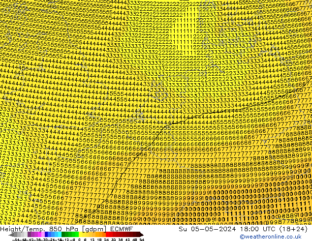 Yükseklik/Sıc. 850 hPa ECMWF Paz 05.05.2024 18 UTC