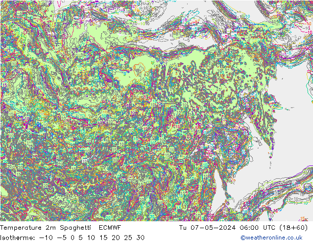 карта температуры Spaghetti ECMWF вт 07.05.2024 06 UTC