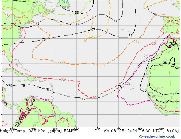Hoogte/Temp. 925 hPa ECMWF wo 08.05.2024 18 UTC