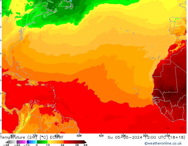 Temperatura (2m) ECMWF dom 05.05.2024 12 UTC