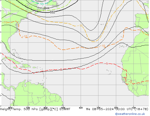 Height/Temp. 500 hPa ECMWF Mi 08.05.2024 00 UTC