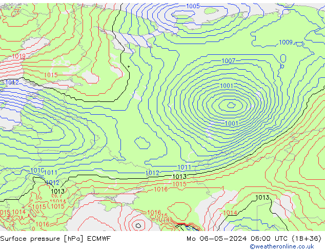 Presión superficial ECMWF lun 06.05.2024 06 UTC