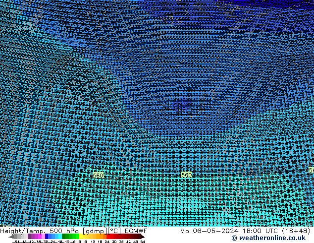 Height/Temp. 500 hPa ECMWF lun 06.05.2024 18 UTC