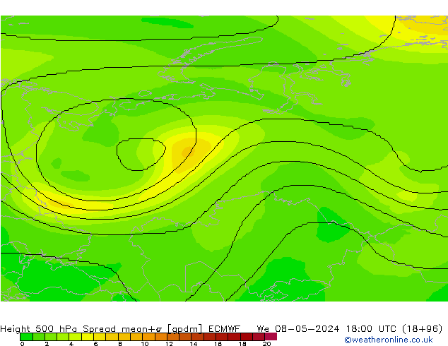 Height 500 hPa Spread ECMWF mer 08.05.2024 18 UTC