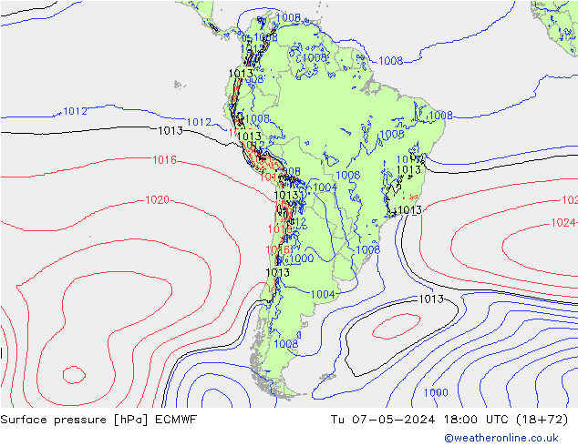 Atmosférický tlak ECMWF Út 07.05.2024 18 UTC