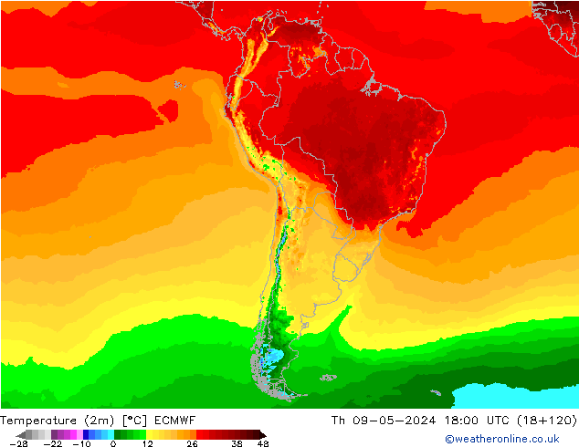 Temperature (2m) ECMWF Čt 09.05.2024 18 UTC