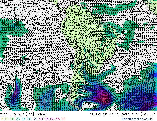 wiatr 925 hPa ECMWF nie. 05.05.2024 06 UTC