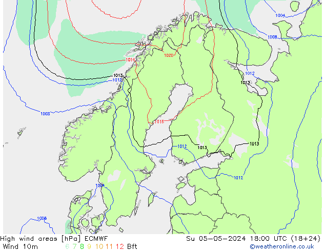 yüksek rüzgarlı alanlar ECMWF Paz 05.05.2024 18 UTC