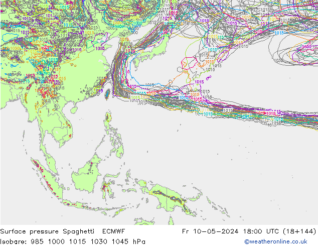 Pressione al suolo Spaghetti ECMWF ven 10.05.2024 18 UTC