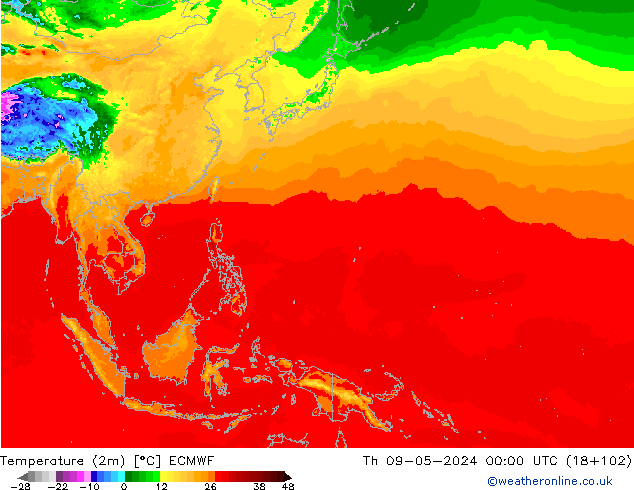 Temperatuurkaart (2m) ECMWF do 09.05.2024 00 UTC