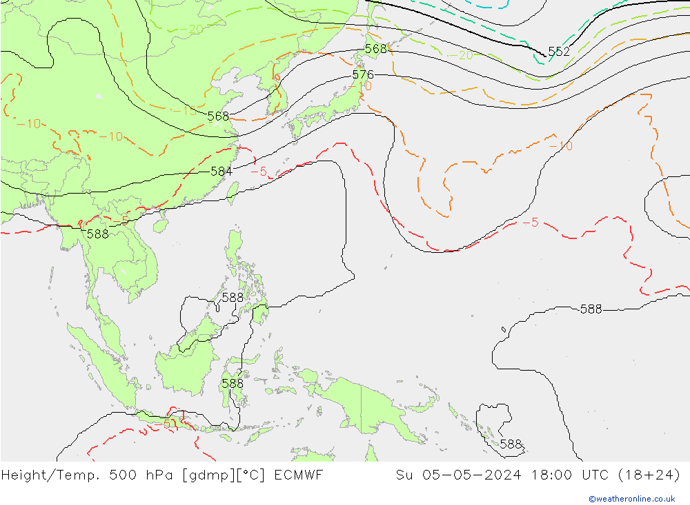 Height/Temp. 500 hPa ECMWF So 05.05.2024 18 UTC