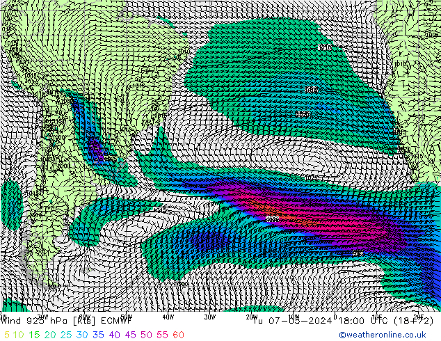 Rüzgar 925 hPa ECMWF Sa 07.05.2024 18 UTC