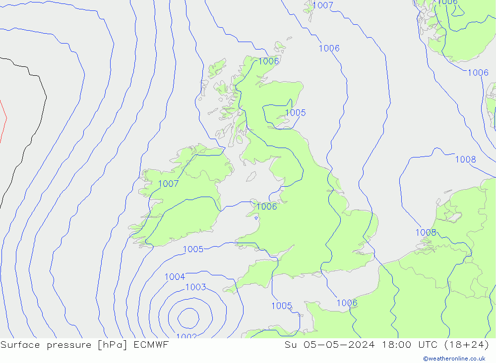 Atmosférický tlak ECMWF Ne 05.05.2024 18 UTC