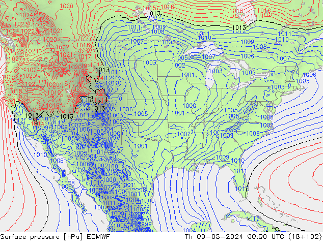 pressão do solo ECMWF Qui 09.05.2024 00 UTC