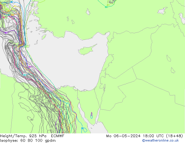 Height/Temp. 925 гПа ECMWF пн 06.05.2024 18 UTC