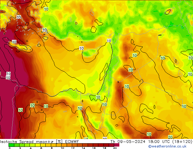 Isotachs Spread ECMWF jeu 09.05.2024 18 UTC