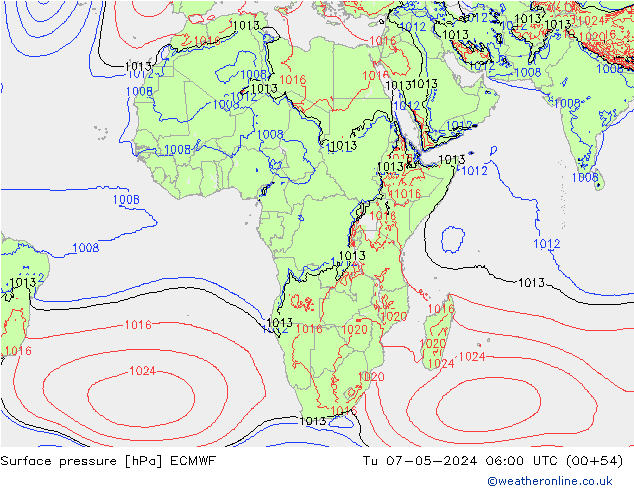 приземное давление ECMWF вт 07.05.2024 06 UTC