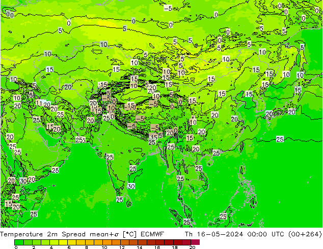 Temperature 2m Spread ECMWF Th 16.05.2024 00 UTC