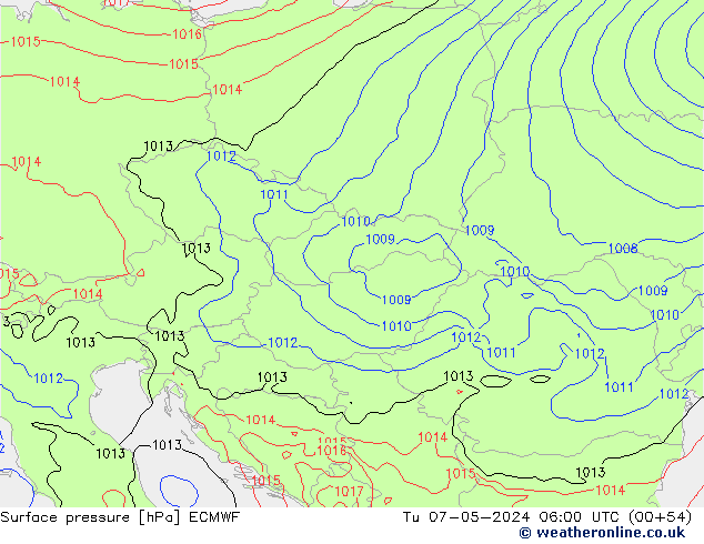 Surface pressure ECMWF Tu 07.05.2024 06 UTC