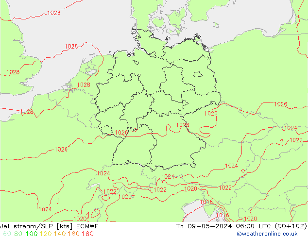 Jet stream/SLP ECMWF Th 09.05.2024 06 UTC