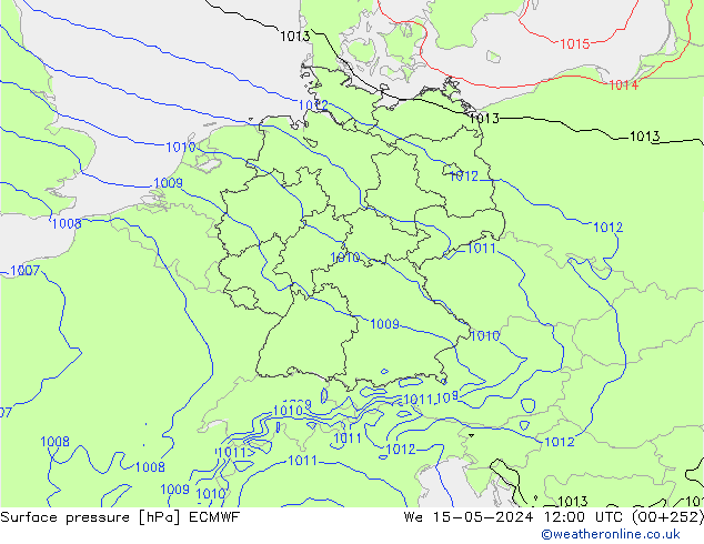 Atmosférický tlak ECMWF St 15.05.2024 12 UTC