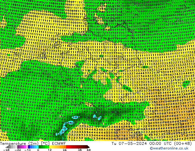 Temperature (2m) ECMWF Tu 07.05.2024 00 UTC