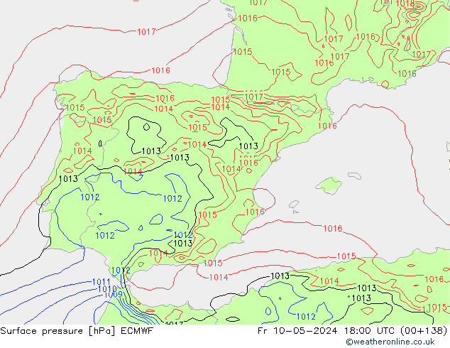 Luchtdruk (Grond) ECMWF vr 10.05.2024 18 UTC