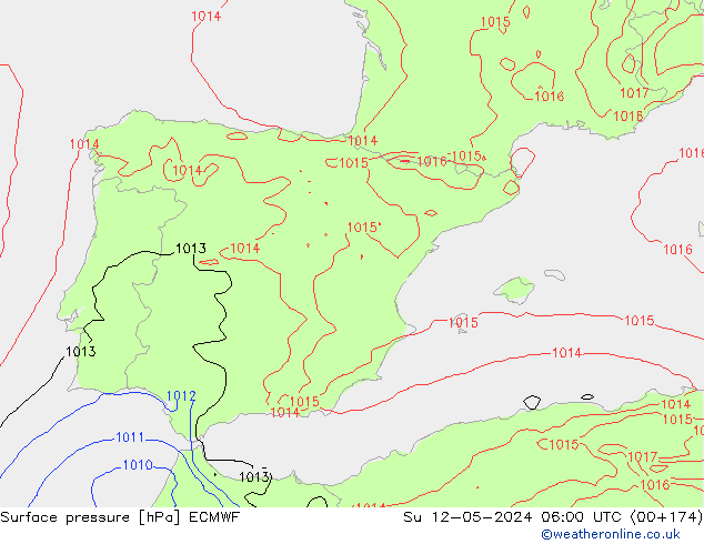 Luchtdruk (Grond) ECMWF zo 12.05.2024 06 UTC