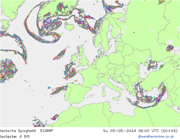 Isotachs Spaghetti ECMWF Su 05.05.2024 06 UTC