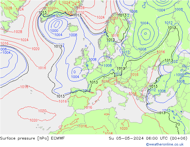 Atmosférický tlak ECMWF Ne 05.05.2024 06 UTC