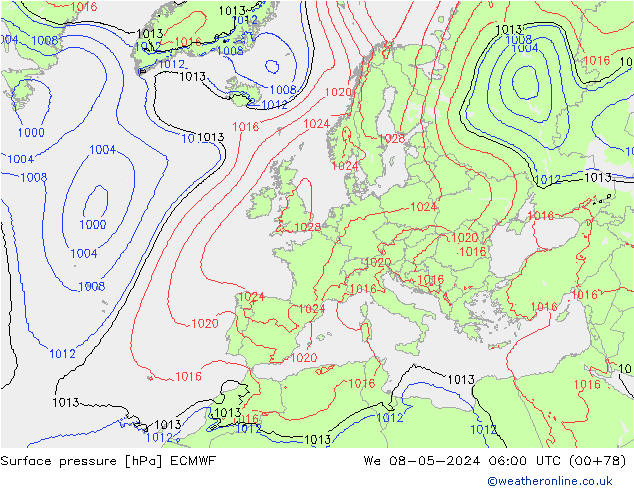 Bodendruck ECMWF Mi 08.05.2024 06 UTC