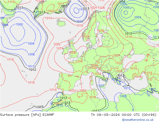 ciśnienie ECMWF czw. 09.05.2024 00 UTC