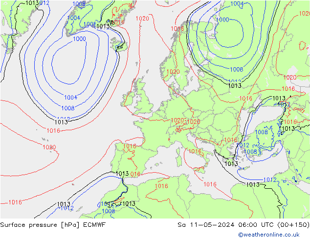 Bodendruck ECMWF Sa 11.05.2024 06 UTC