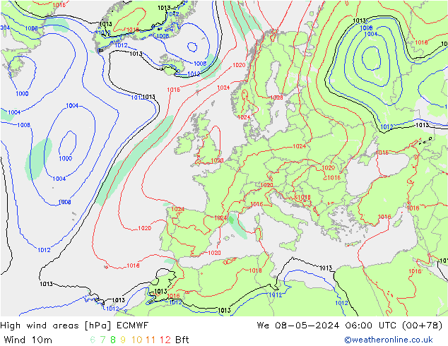 Windvelden ECMWF wo 08.05.2024 06 UTC